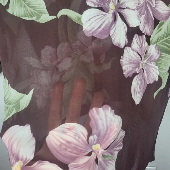 Tommy Bahama Tropical Floral 100% Silk Long Sleeve Sheer Button Down Shirt - Picture 9 of 13